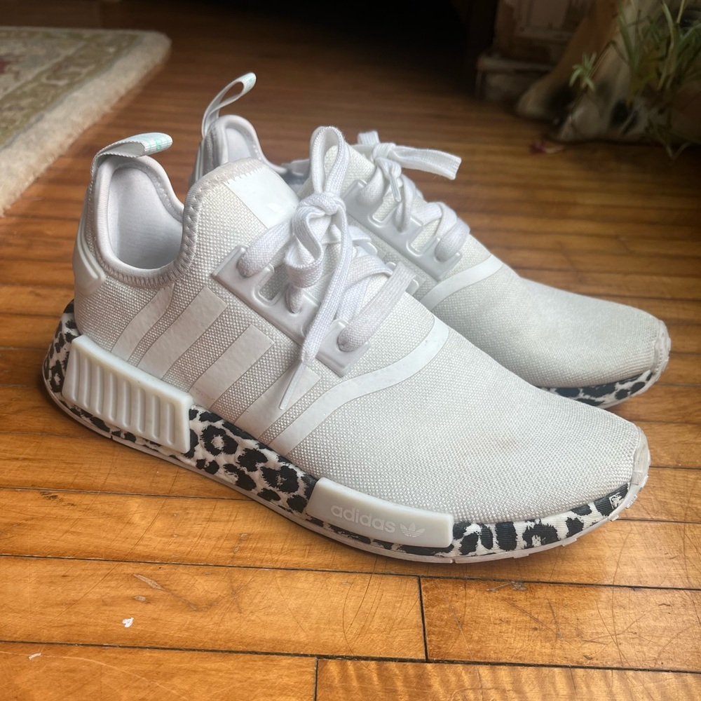 Adidas NMD R1 White Sneakers with Animal Print Sole